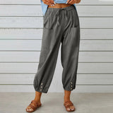 Kobe™ Baumwoll-Leinen-Hose mit Fronttaschen und verstellbarem Kordelzug – Dunkelgrau