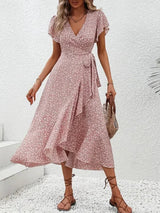 Damen Elegante Blumenmuster Kleid | Midi – Rosa
