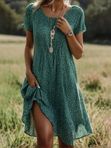 Giovana – Elegantes Midi-Kleid Mit Kurzen Ärmeln – Grün