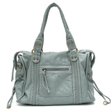 Vintage Vegan Schultertasche – Elegante Damen Crossbody Bag aus Eco-Leder – EISBLAU