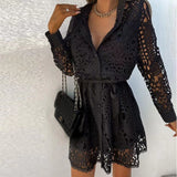 Whitney | V-Ausschnitt Langarm Minikleid – Schwarz