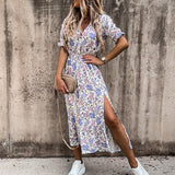 Sasha – Kleid mit Puffärmeln und Blumenmuster – Weiß