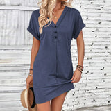 Audrey™ Kleid mit Lässiger Passform und V-Ausschnitt – Marineblau