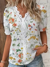 Sienna | Blumenstickerei V-Ausschnitt Bluse – Orange