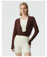 Siria | Pilates Wickelshirt Langarm – Dunkelbraun