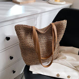 Boho Strohtasche Damen – Handgefertigte Große Strandtasche – Khaki