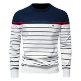 Liam™ Gestreifter Baumwollpullover - Eleganter Slim-Fit, Hochwertiger Komfort für Jeden Anlass – Blau