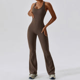 Alira | Yoga Einteiler Mit Figurbetontem Design & Flare-Bein – Verkohlter Kaffee