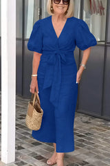 Natasha - Elegantes V-Ausschnitt Kleid – Blau
