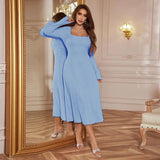 Émeline™-Kleid mit Quadratischem Ausschnitt und Taillierung – Blau