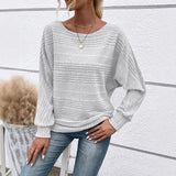 Mirevna™ Strickpullover Mit Strukturierter Optik und Femininem Ausschnitt – Hellgrau