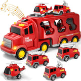 DualDeck Transporter – Marken- und Baugerät-Set mit Licht und Ton – Rot