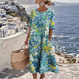 Kleid Florenne™ mit abstraktem Blumenmuster und weiter Passform – Blau