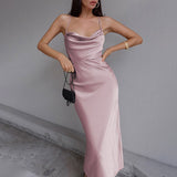 Daphne – Satin-Unterkleid mit Wasserfallausschnitt – Rosa