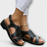 Christina - Orthopädische Ledersandalen mit Komfortabsatz – Schwarz