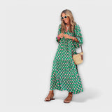 Elegantes geometrisches Maxikleid – Dunkelgrün