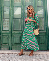 Bellona | Langes Boho-Kleid – Grün-Rosa