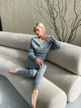 Alexandra | Sportliches zweiteiliges Set mit Pullover und Hose – Grau