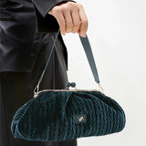 Retro Damen Schultertasche aus Samt mit Bambusblatt – Große Kapazität, ideal für Weihnachtsfeiern – Grün