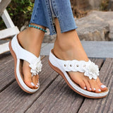 Amelie™ Keilsandalen Mit Blumenapplikation Und Breiten Riemen – Weiß