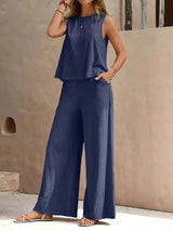 Dollie - Ärmelloses Zweiteiler Set – Blau
