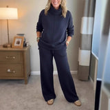 AlpenBliss™ - Set mit Thermischer Rollkragenbluse und Bequemer, Gerader Hose / Elegantes Design, das Sie Warm Durch die Kalte Jahreszeit Begleitet – Marineblau