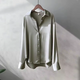 Dorothy - Satin Oversized Langarm-Hemd mit Knopfleiste – Grau