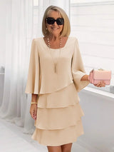 Élise | Elegantes fließendes Kleid mit Volants – Beige