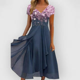 Veronica | Langes Leinenkleid – Rosa Blau