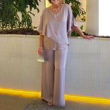 Mirelly™-Set aus Premium-Strick mit Asymmetrischem Oberteil und Eleganter Hose – Khaki