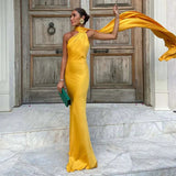 Lucila - Hals Halfter Maxikleid – Gelb