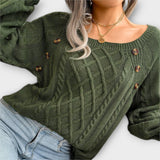 Amalia | Strickpullover mit raffinierten Knopfdetails – Grün