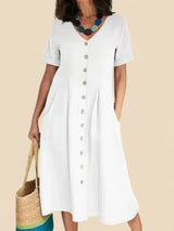 Vivienne - Kurzen Ärmeln Baumwoll Kleid – Weiß