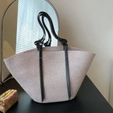 Luxus Boho Strohtasche Damen – Handgemachte Strandtasche mit veganem Leder – Grau