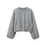Damen Reißverschluss mit Taschen Übergangsjacke – Grau
