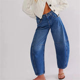 Damen-Baggy-Jeans mit elastischem Beinabschluss – Blau