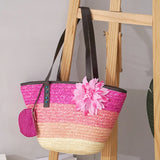 Große Strohtasche Damen – Handgefertigte Strandtasche mit Vegan-Leder-Trägern – Rosa