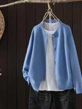 ELARA | PERLEN-KNOPF CARDIGAN – Blau