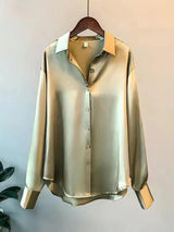Bria - Lockere Satinbluse – Olive