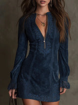 Gina™ – Kurzes Kleid aus Wildleder mit Spitze – Feminin & Saffiniert – Blau