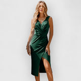 Diana | Slim V-Ausschnitt Maxikleid – Dunkelgrün