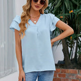 Pauline™ Bluse mit gestuften Ärmeln und Frontfalte – Hellblau