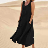 Tina™ - Sommer Leinenkleid – Schwarz