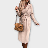 Eliza - Schicker Langmantel mit Bindegürtel – Beige