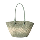 Französische Luxus Strandtasche Damen – Handgefertigte Raffia Sommertasche – Armeegrün