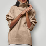 Damen Rollkragenpullover | Warmer Strickpullover in Übergröße – Khaki