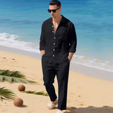 Malibu-Set™ aus Baumwoll-Leinen mit Raffiniertem Design – Schwarz