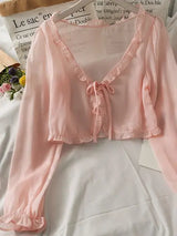 Luciana - Transluzente Bluse mit Schleife – Rosa