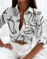 Freya | Elegante Bluse mit kunstvollem Druck – Weiss