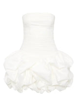 Schulterfreies Mini Kleid mit Ballonrock und floralem Muster für Damen – Weiß